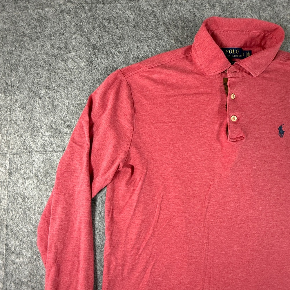 Polo Ralph Lauren Polo Shirt Mens Small Red Long Sleeve Classic Fit Heathered - Picture 3 of 8